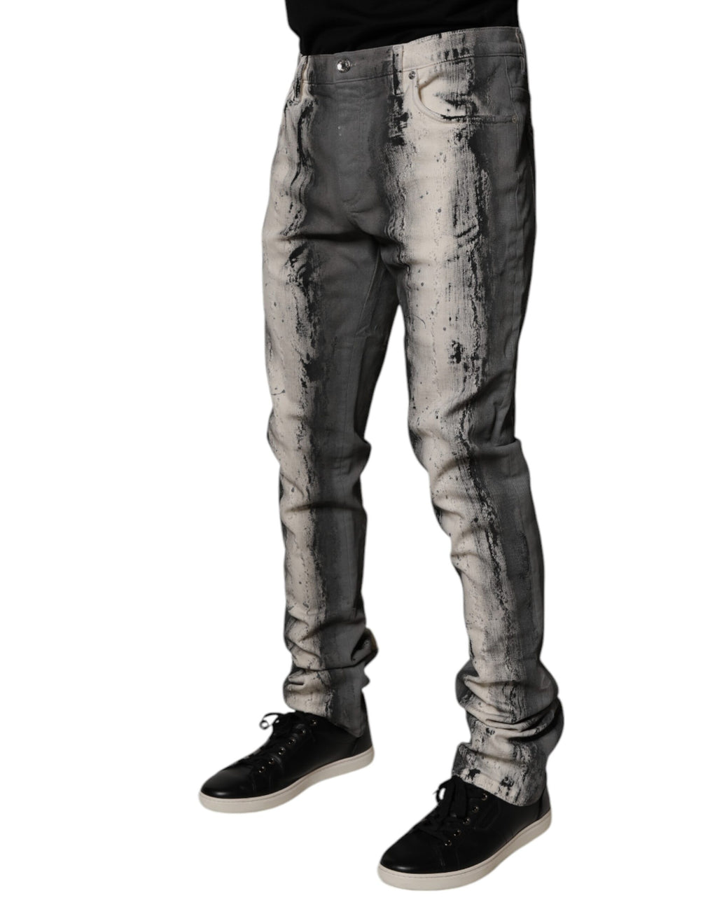 Gray Tie Dye Cotton Skinny Men Denim Jeans