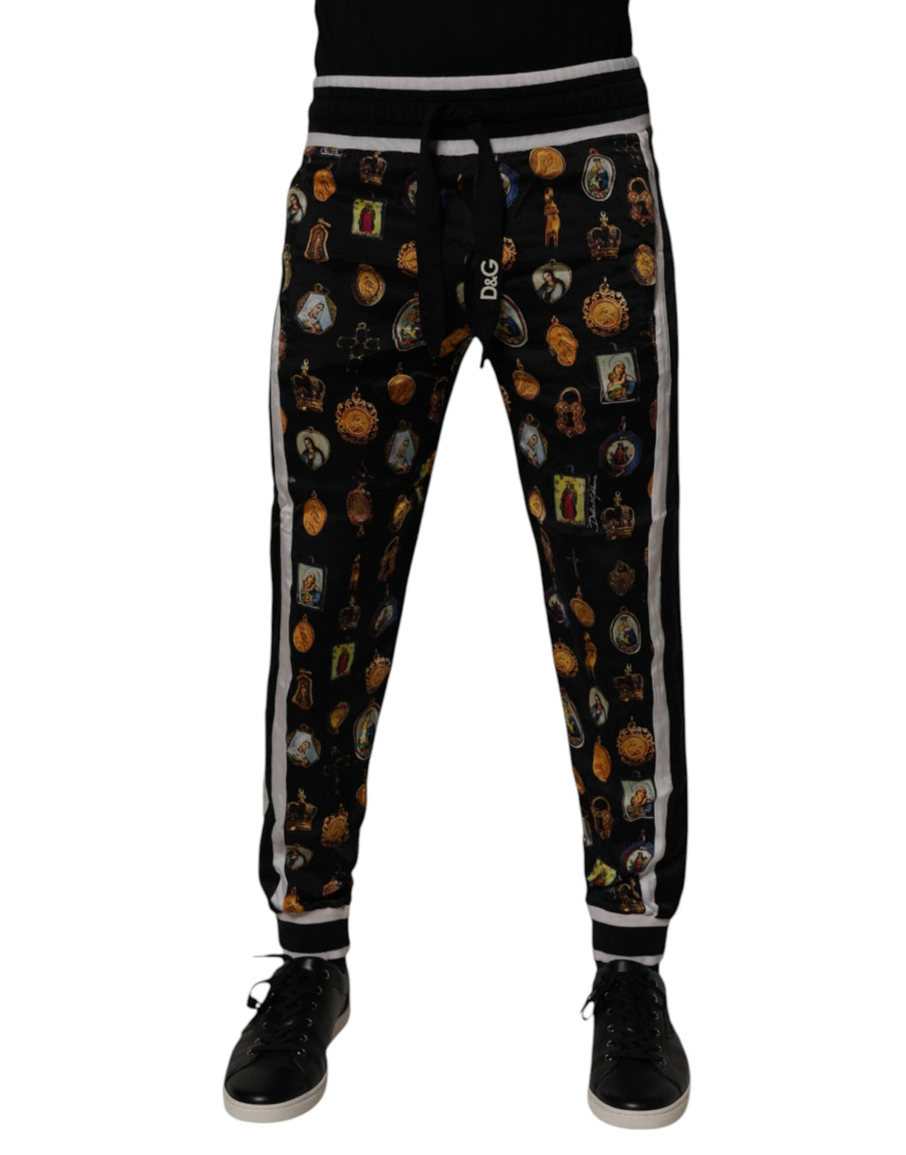 Black Religious Print Silk Men Jogger Pants