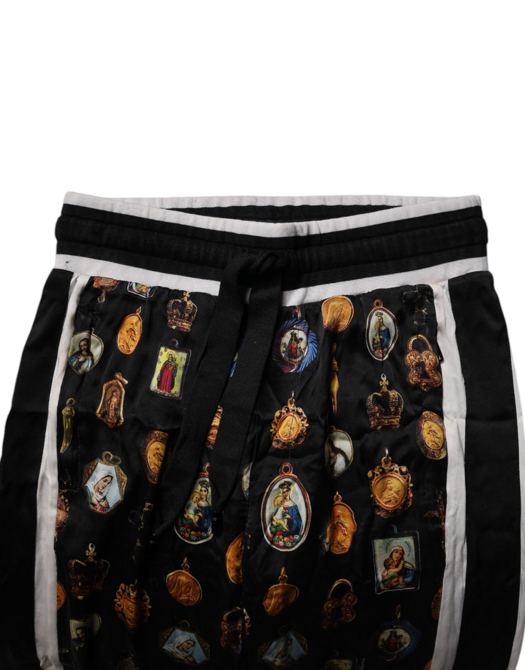 Black Religious Print Silk Men Jogger Pants