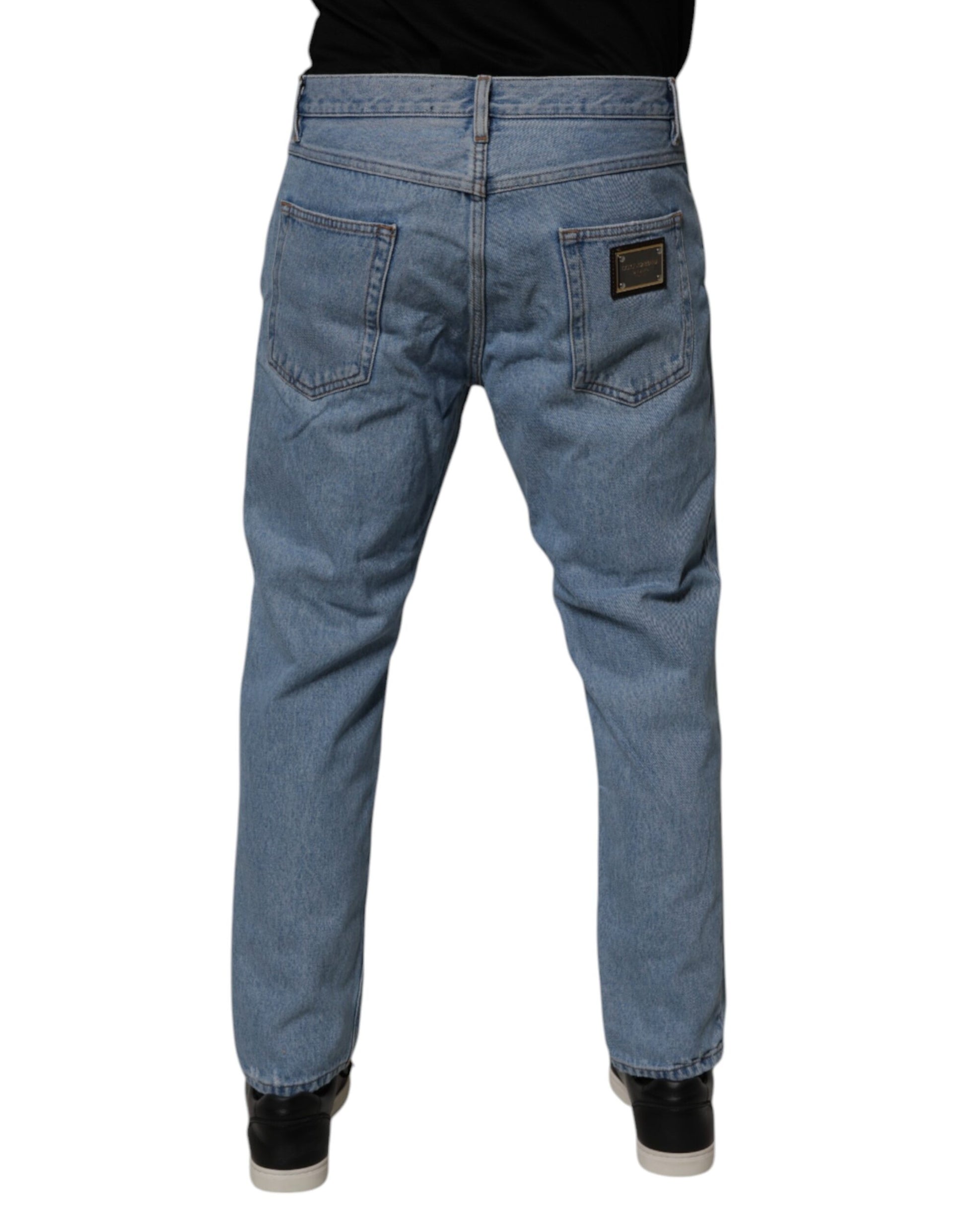 Blue Cotton Skinny Men Denim Mid Waist Jeans