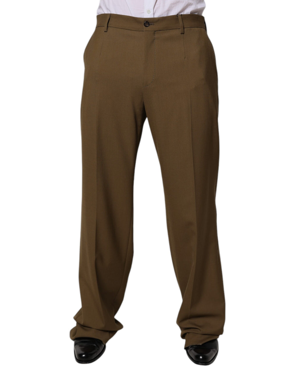 Brown Wool Straight Formal Dress Pants