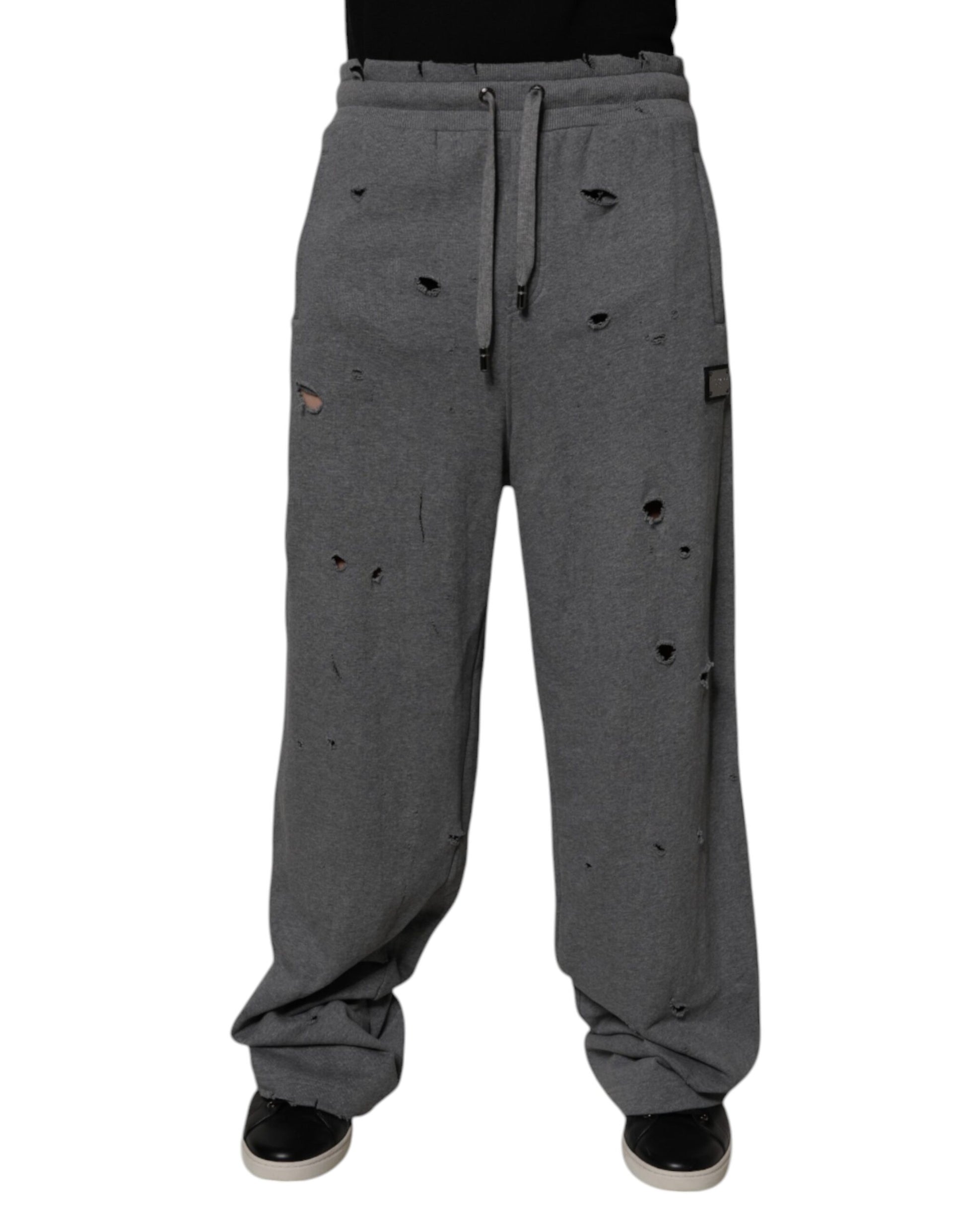 Gray Cotton RipStyle Straight Sweatpants Pants
