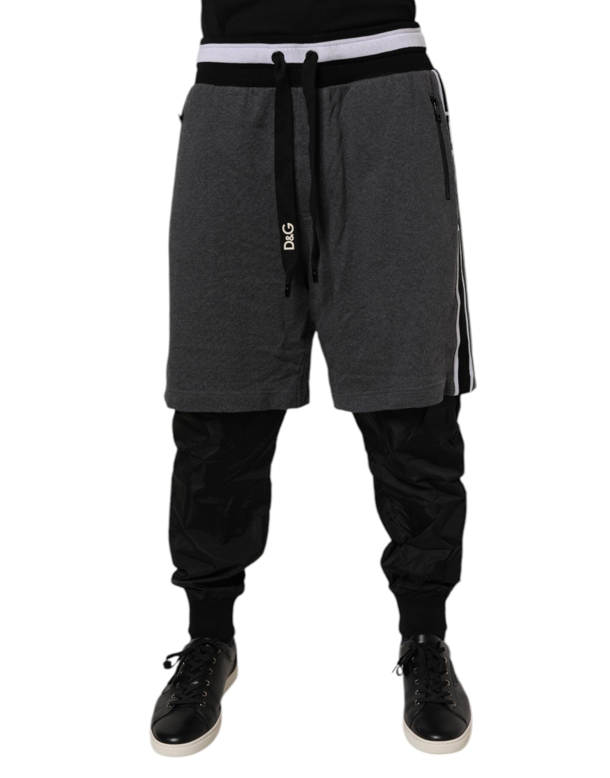 Black Gray Cotton Layered Men Sweatpants Pants