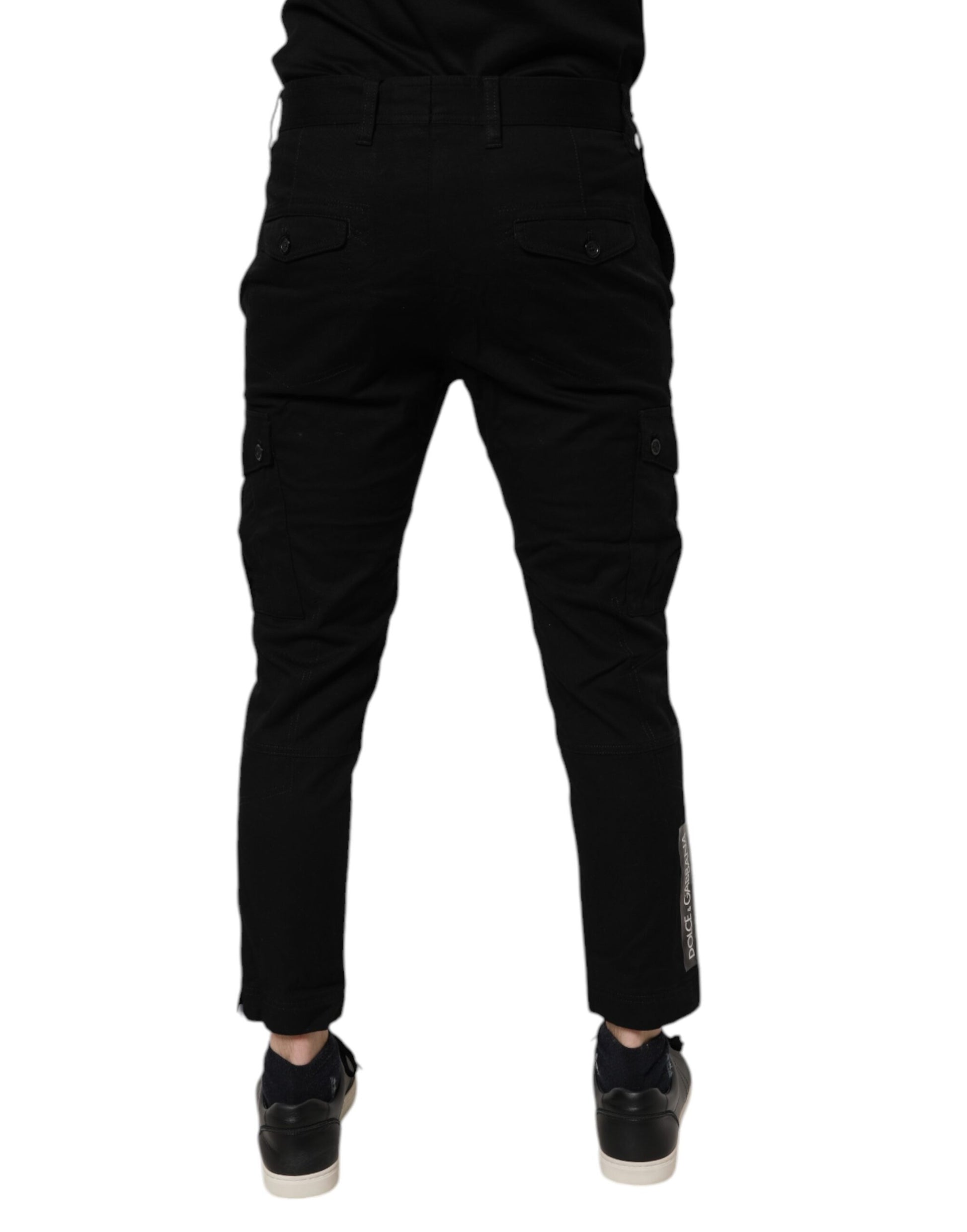 Black Cotton Stretch Skinny Cargo Denim Jeans