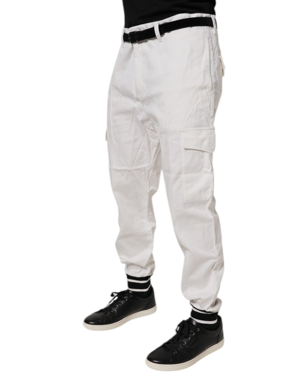 White Cotton Jogger Cargo Skinny Pants