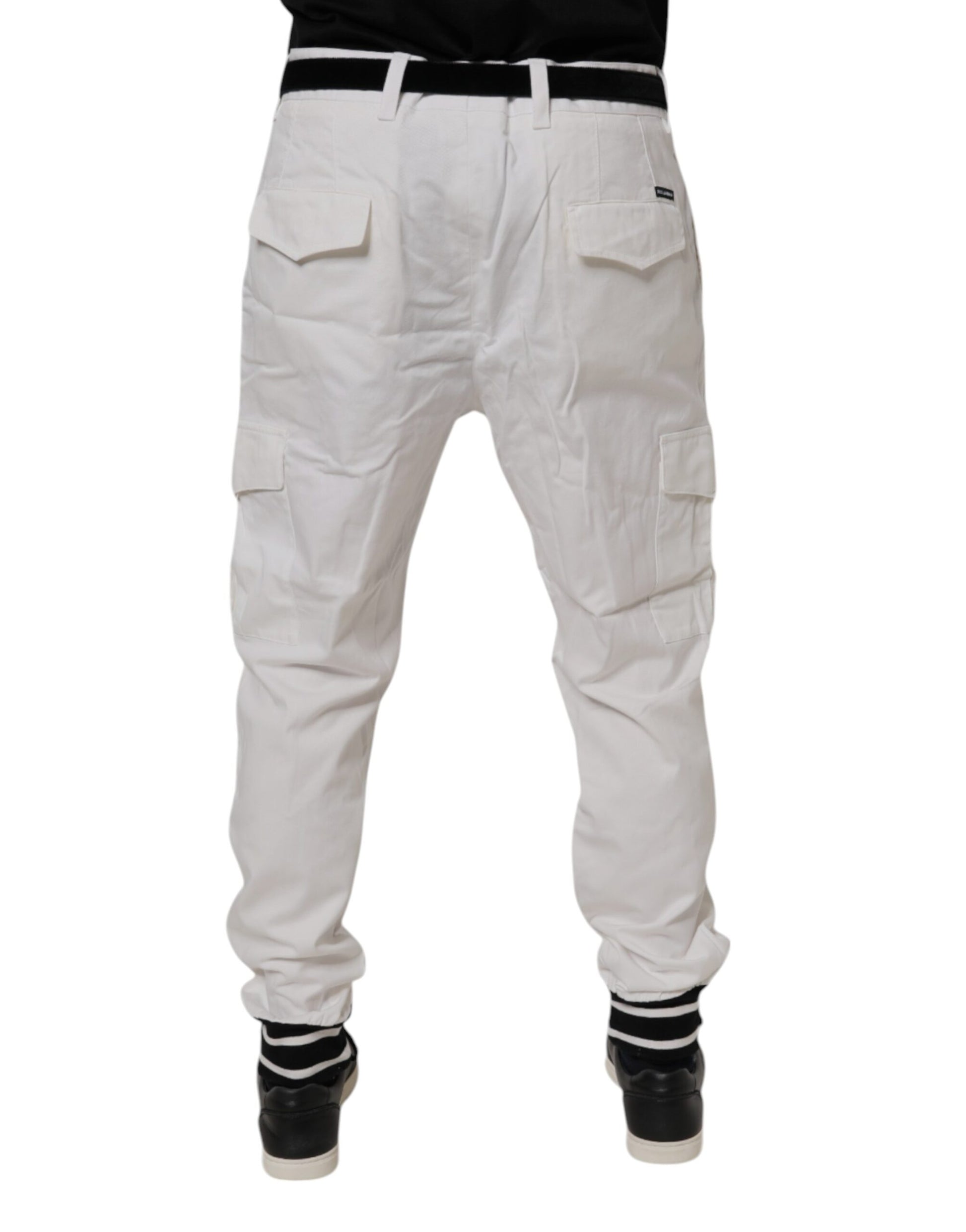 White Cotton Jogger Cargo Skinny Pants