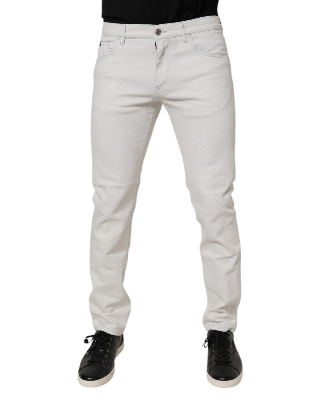 White Cotton Stretch Skinny Slim Denim Jeans