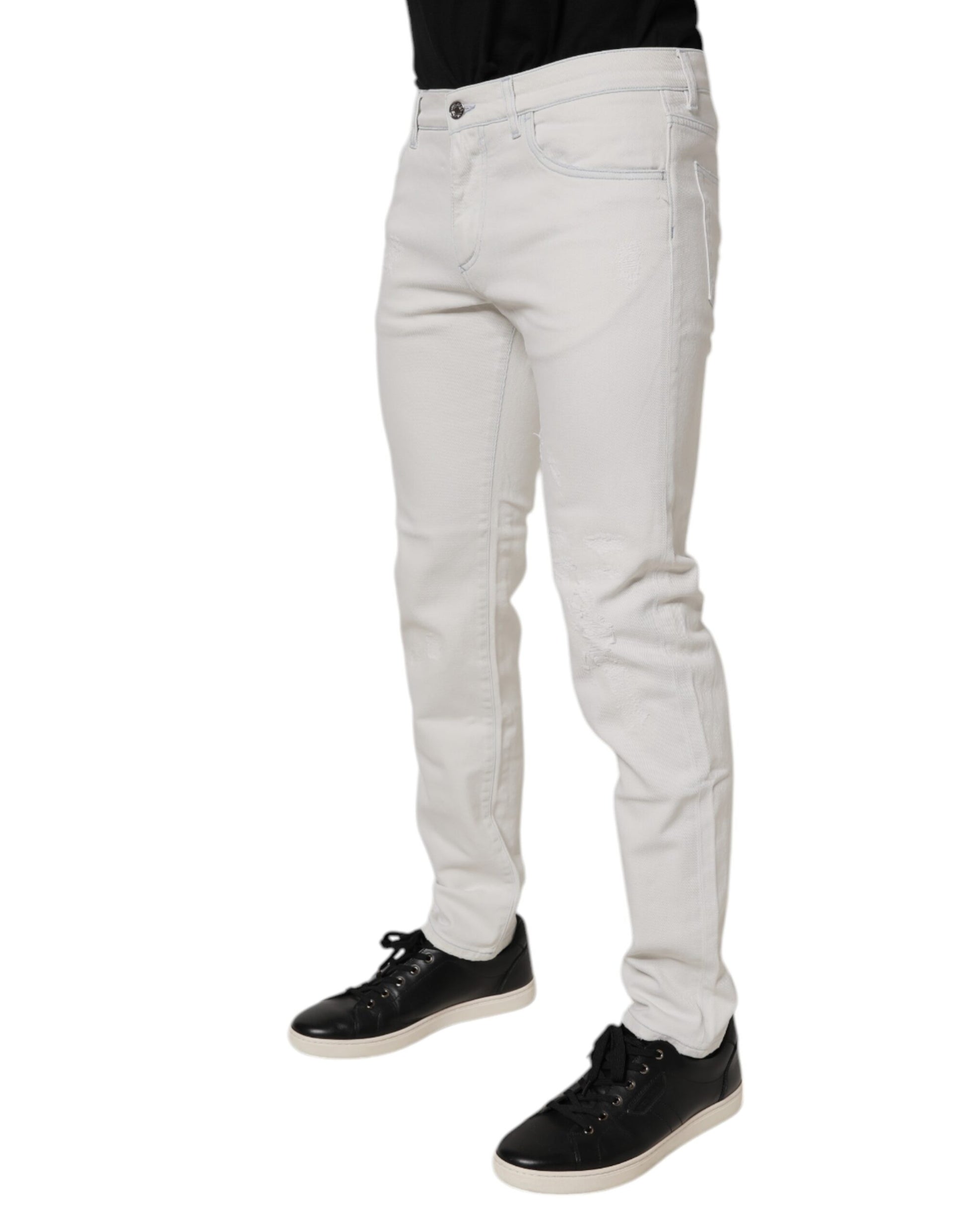 White Cotton Stretch Skinny Slim Denim Jeans