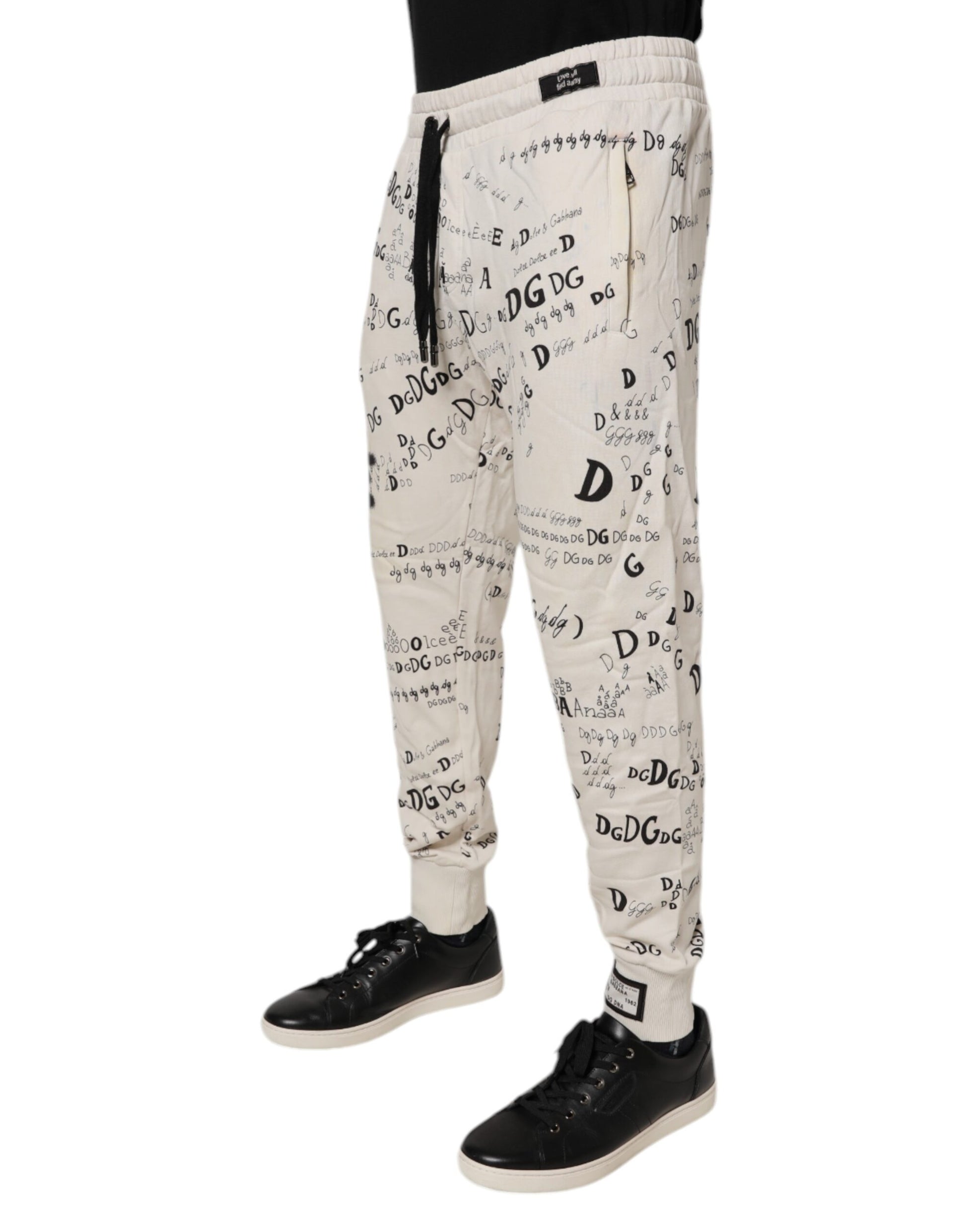 White Logo Print Men Skinny Sweatpants Pants