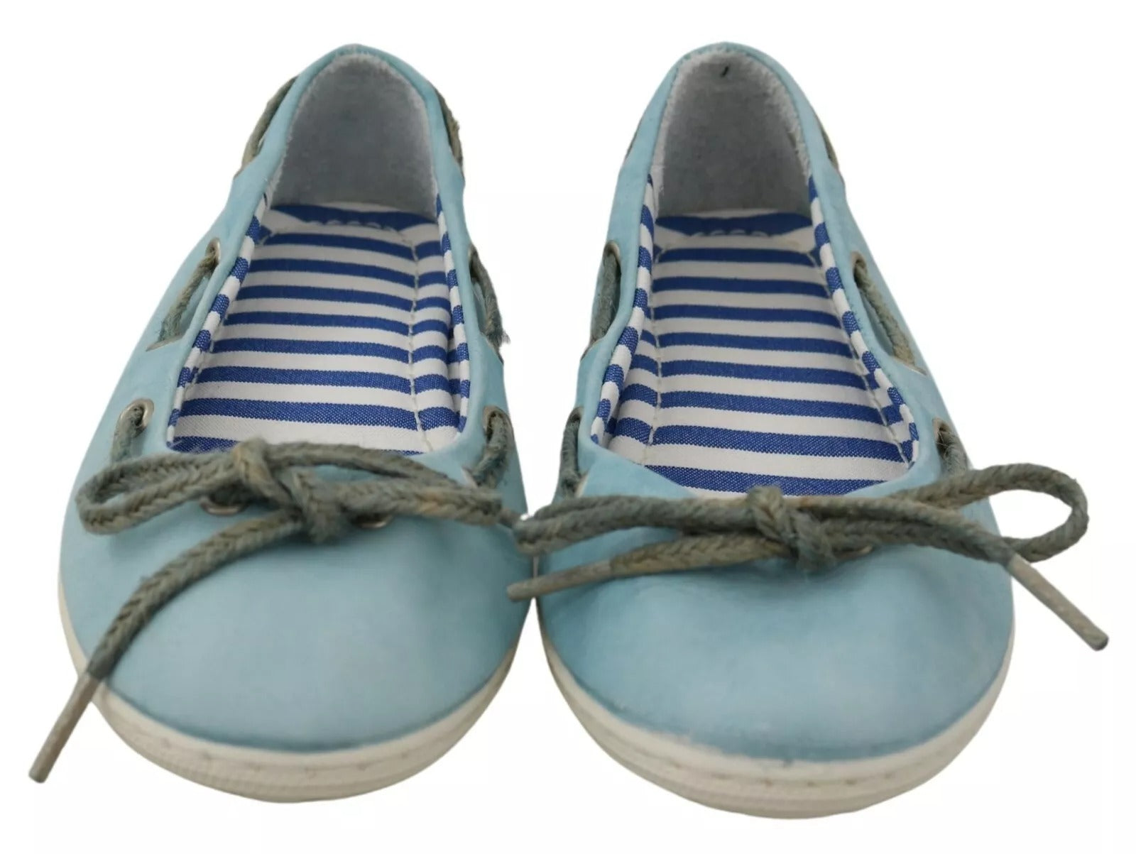 Sky Blue Suede Lace Bow Loafers Ballet Flat Shoes