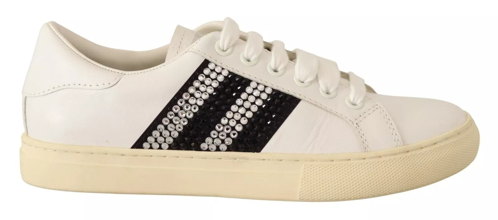 White Leather Crystal Embellished Sneakers Shoes