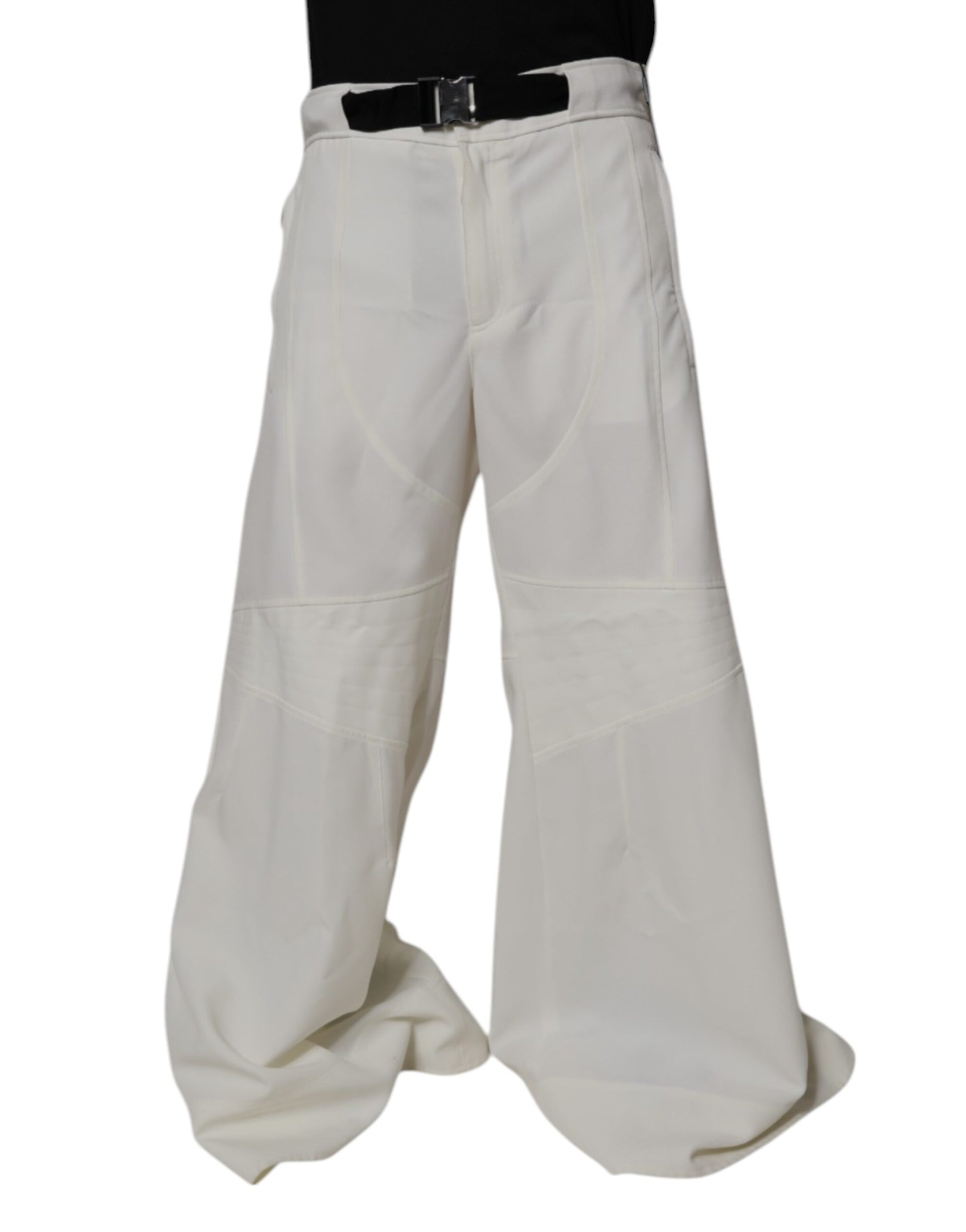 White Mid Waist Wide Leg Pants