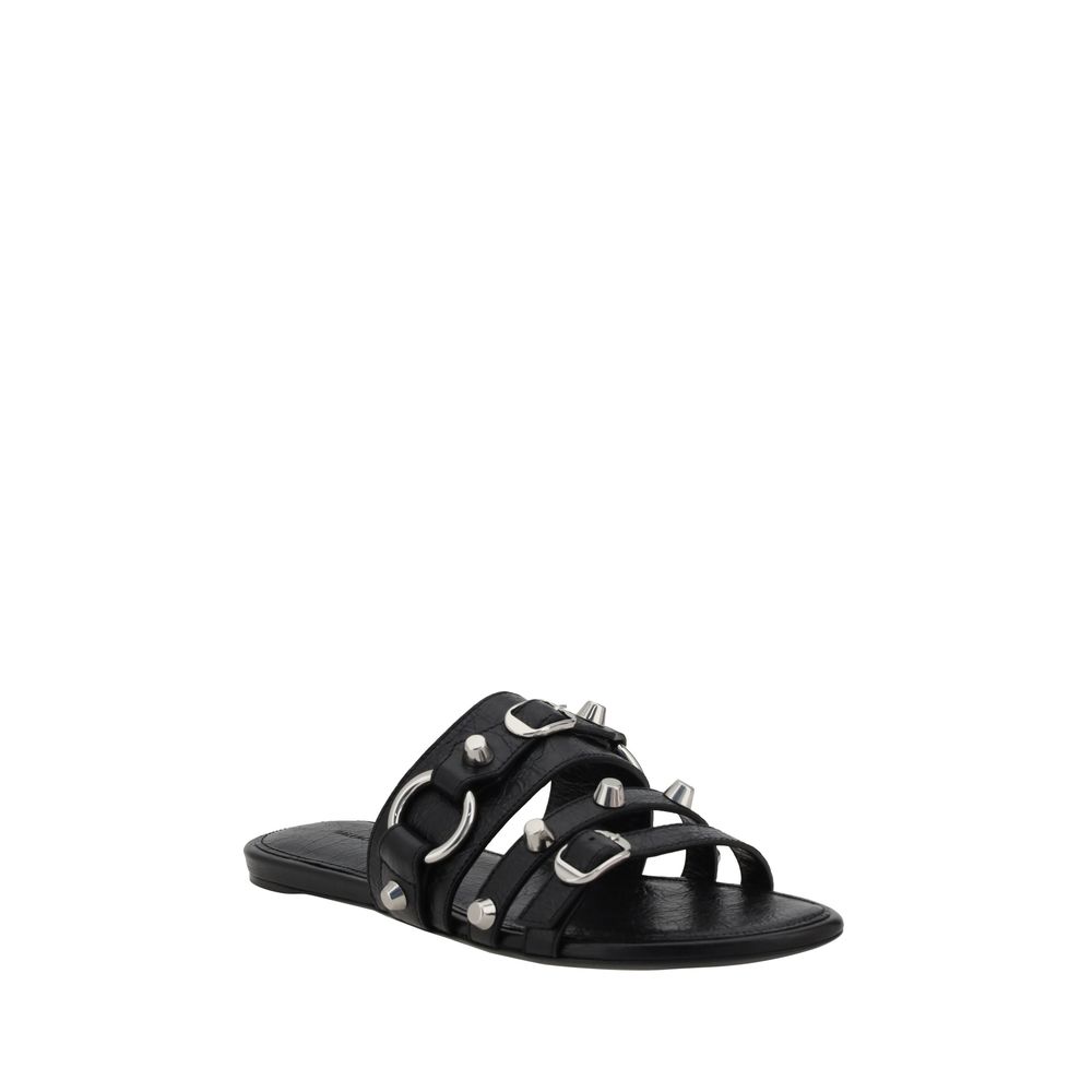 Black Calf Leather Bos Taurus Flat Sandals
