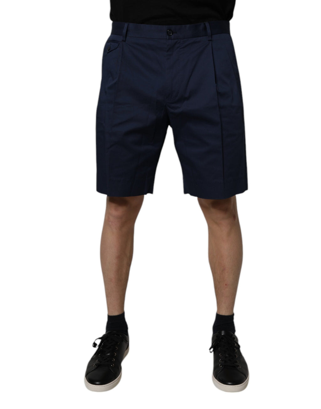 Dark Blue Cotton Mid Waist Men Bermuda Shorts