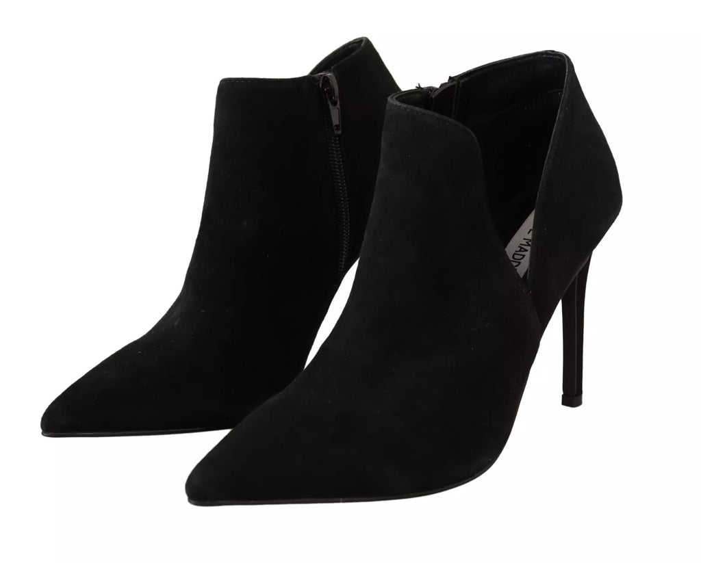 Black Suede Leather Stiletto Heels Boots Shoes