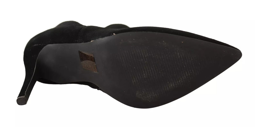 Black Suede Leather Stiletto Heels Boots Shoes