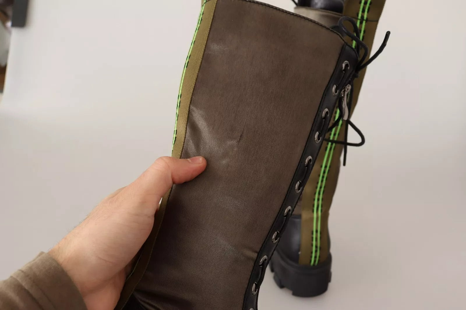 Black Green High Combat Boots Lace Up Military Shoes