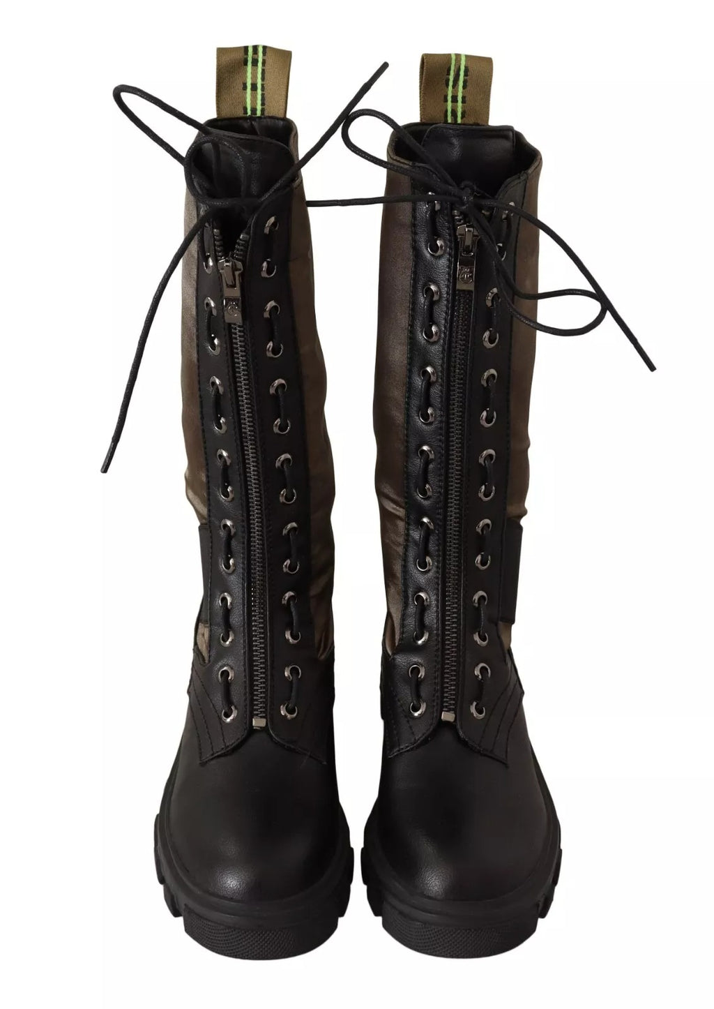 Black Green High Combat Boots Lace Up Military Shoes