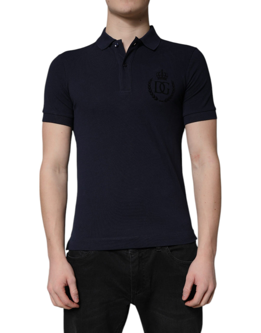 Dark Blue Cotton Crown Collared Polo T-shirt