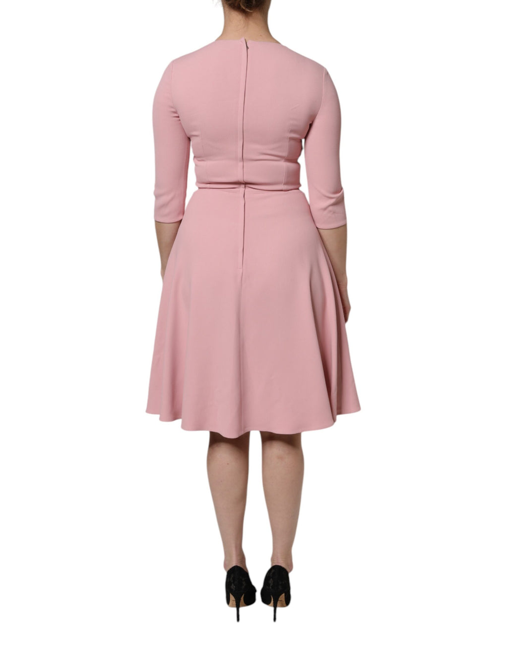 Pink A-line Flare Viscose 3/4 Sleeves Dress
