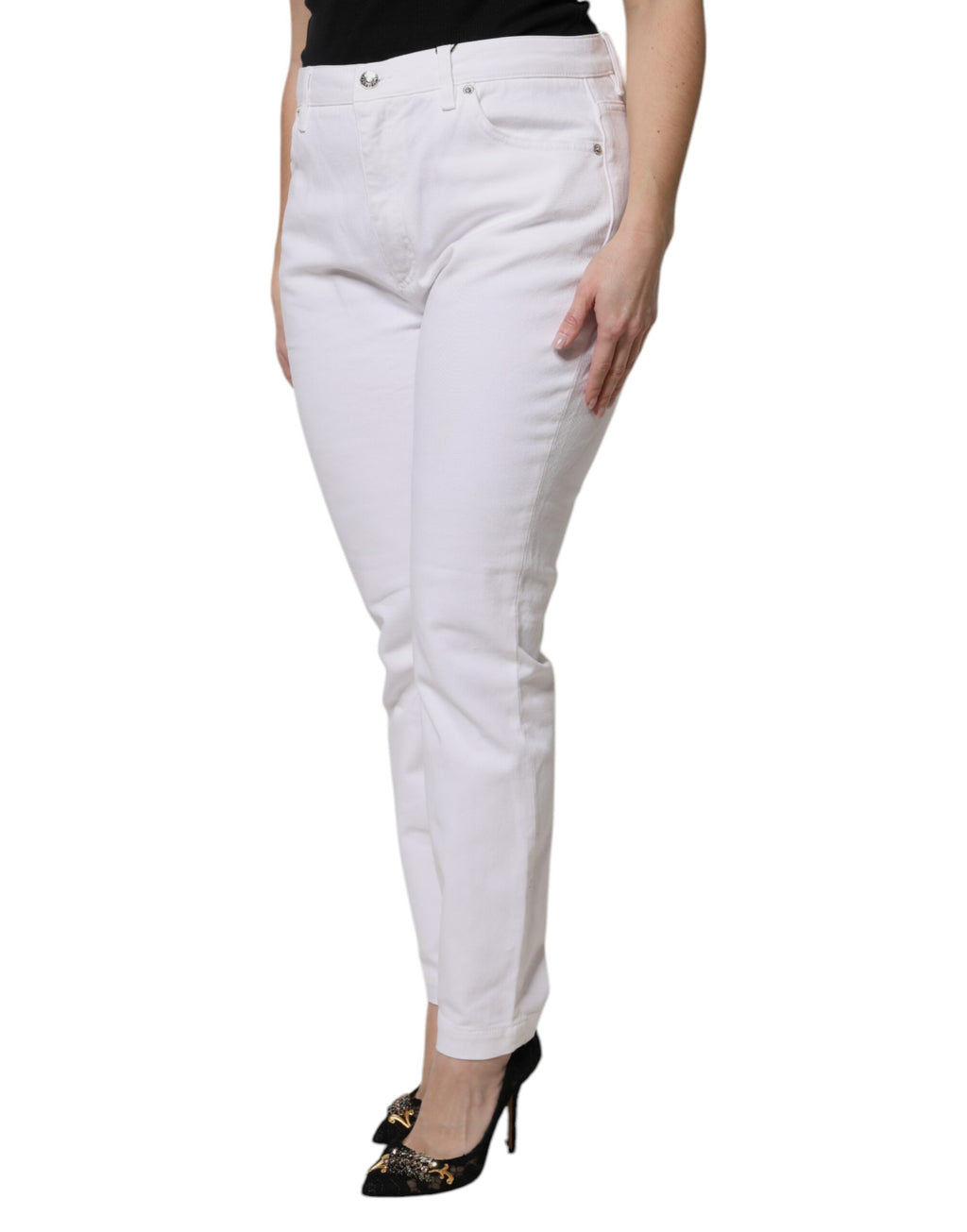 White Cotton Mid Waist Skinny Denim Jeans