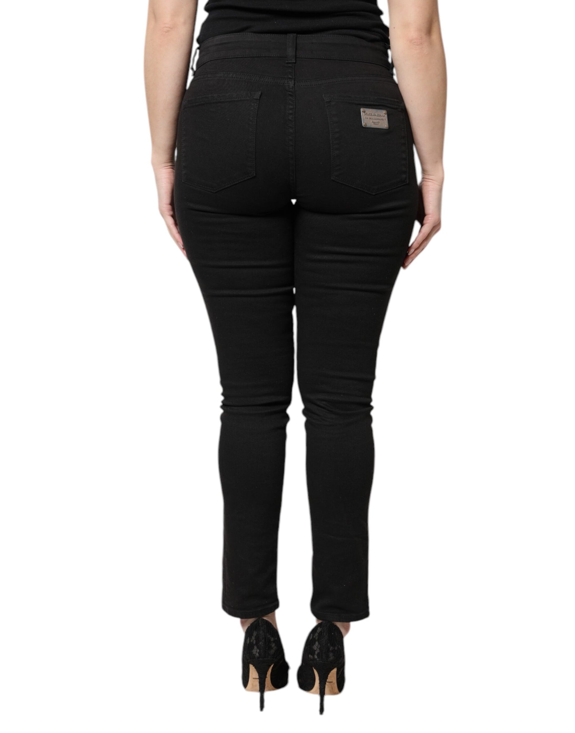 Black Cotton High Waist Skinny Denim Jeans