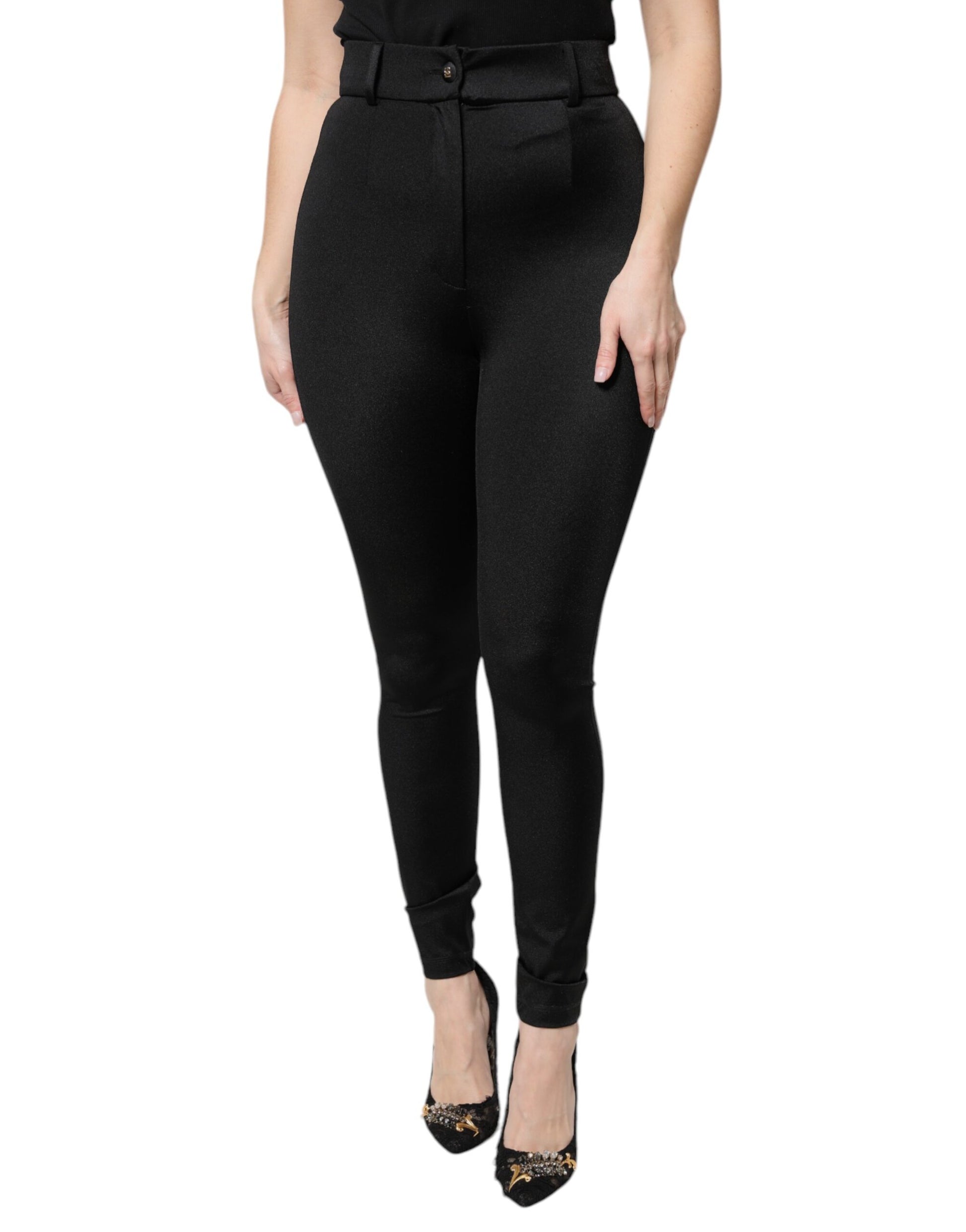 Black Nylon High Waist Slim Fit Pants