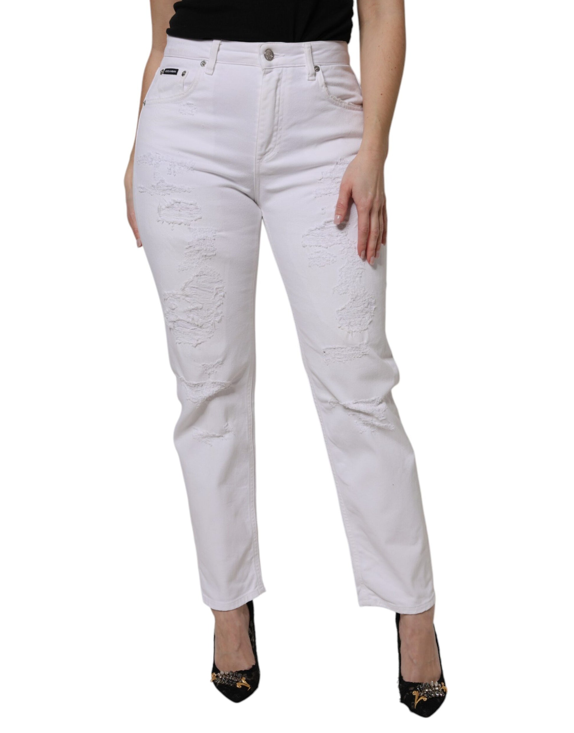 White Cotton High Waist Skinny Denim Jeans