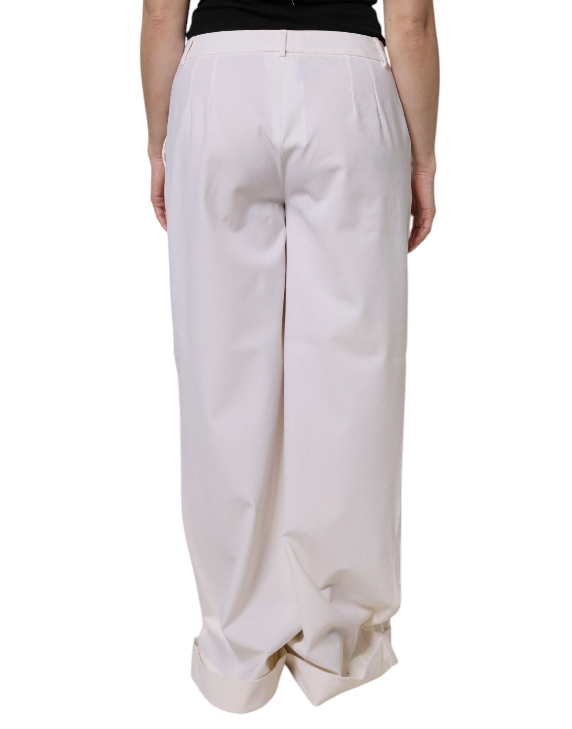 White Wool Mid Waist Wide Leg Pants