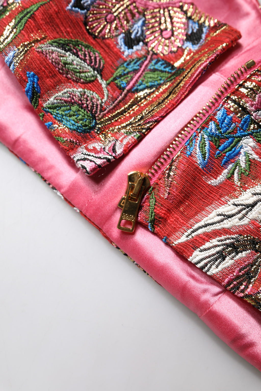 Red Floral Brocade Cropped Bustier Corset Top