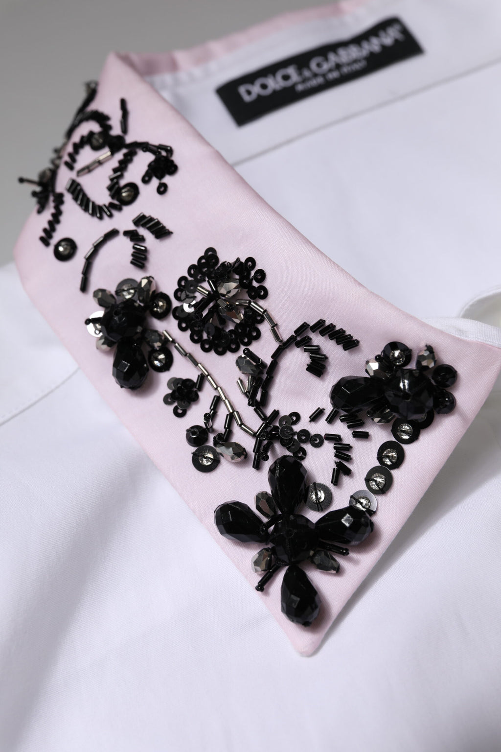 White Embellished Collared Dress Shirt Top