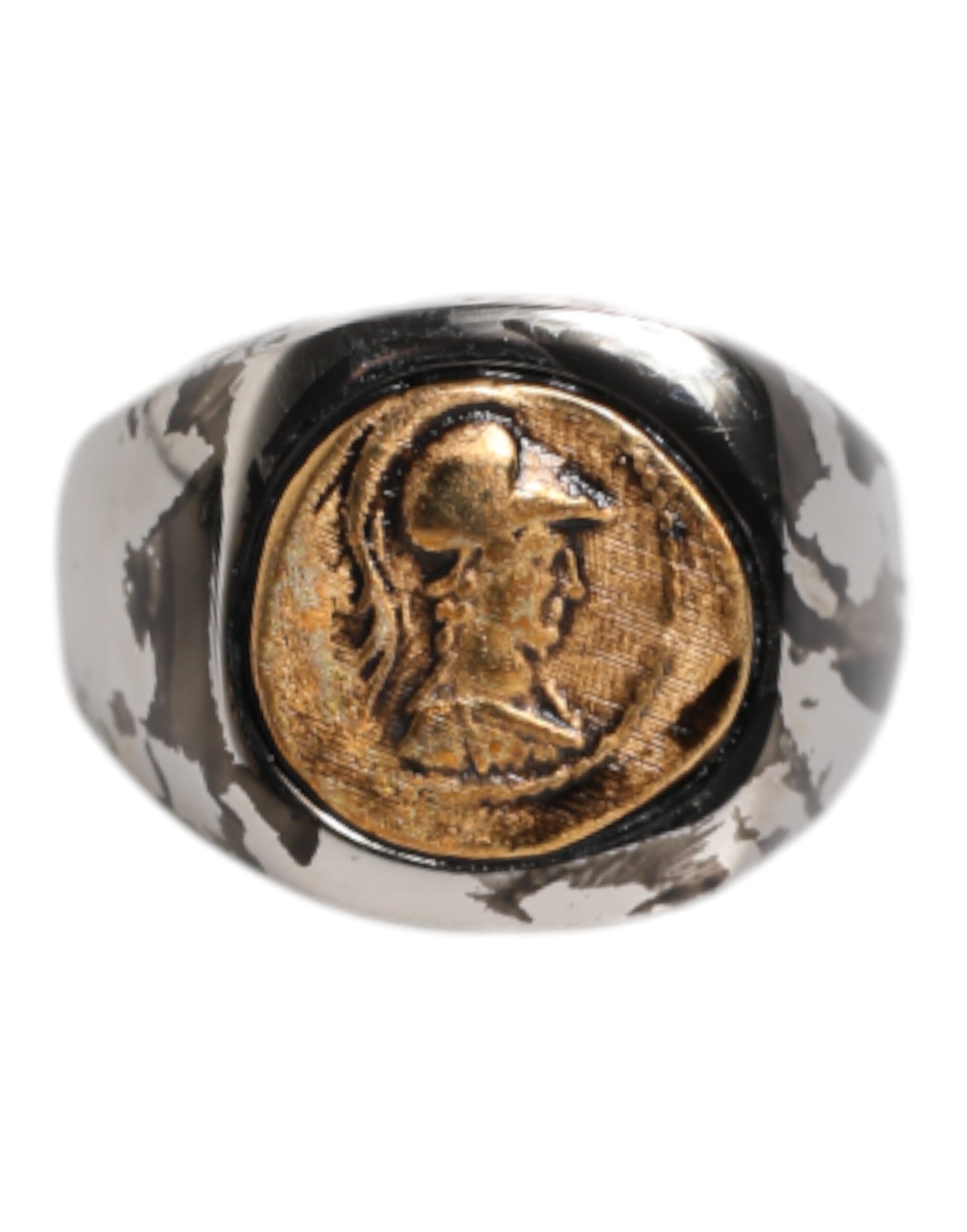 Silver Tone Engraved Two Color Real Brass Ring