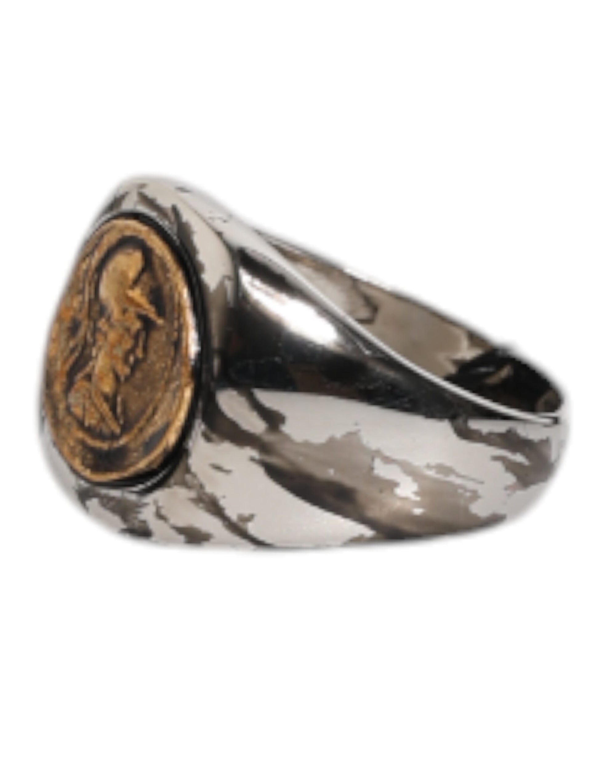 Silver Tone Engraved Two Color Real Brass Ring