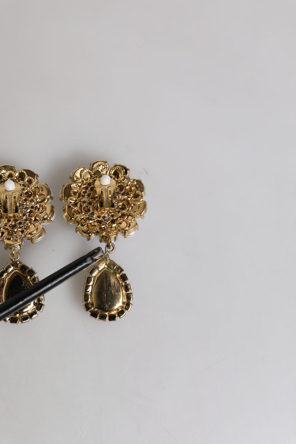 Purple Flower Pearl Teardrop Crystals Clip On Earrings