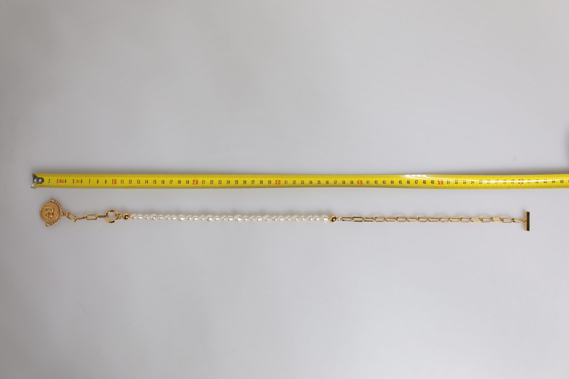 Gold Chain Brass Faux Pearl Charm Logo Pendant Necklace