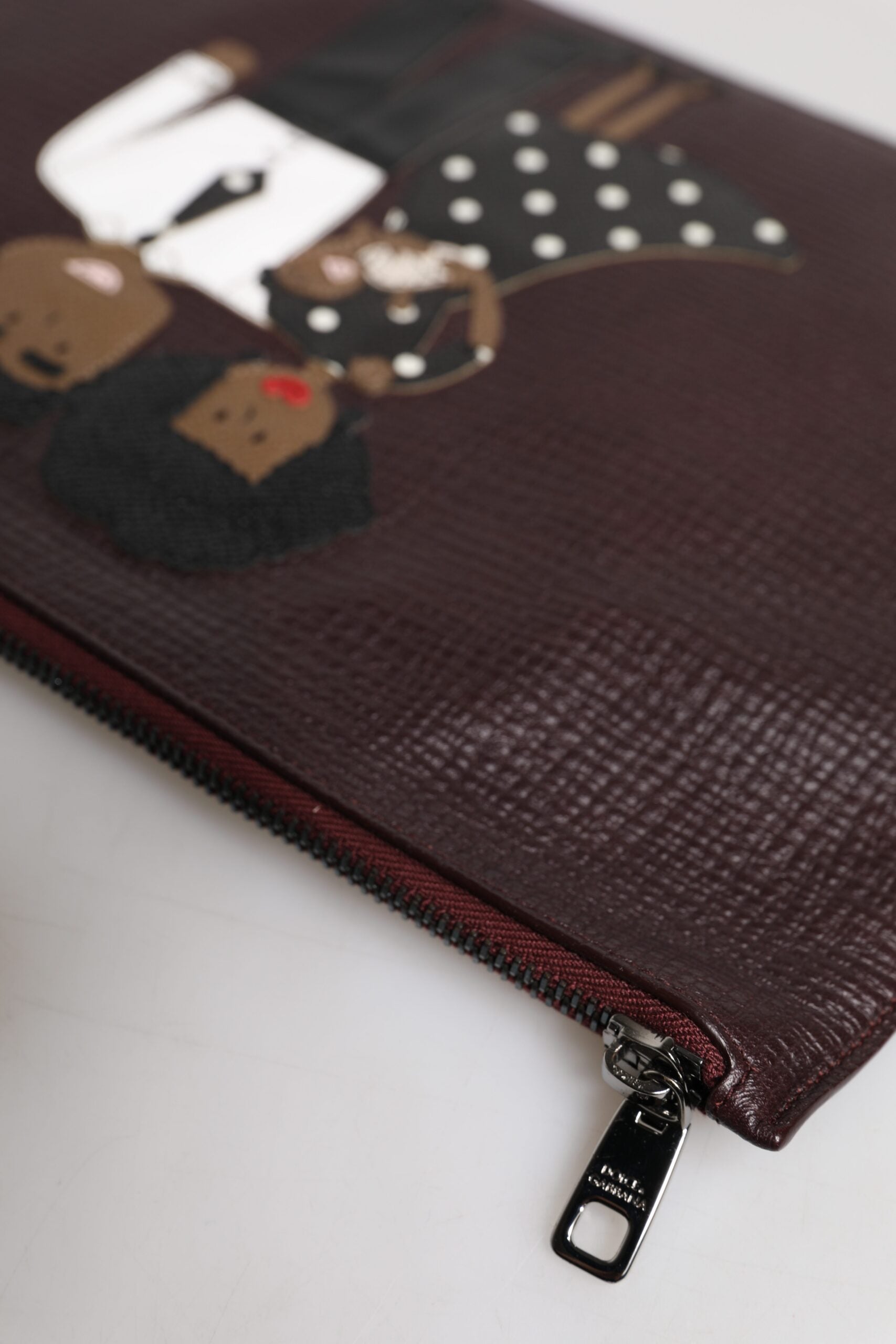 Brown Leather #DGFAMILY Embellished Men Clutch Pouch Bag