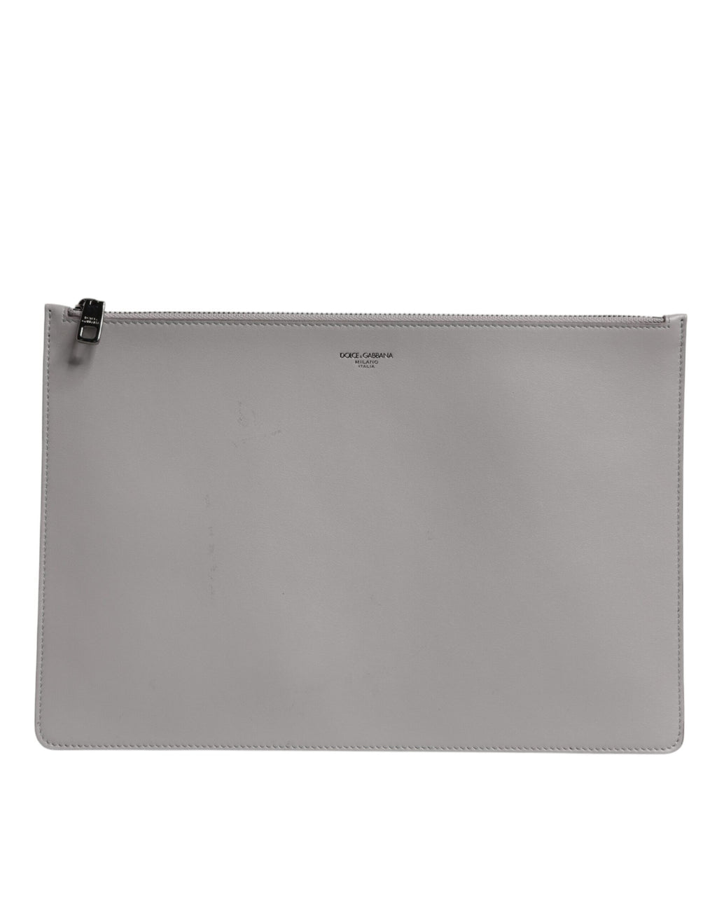 Gray Solid Leather DG Logo Men Clutch Zip Pouch Bag