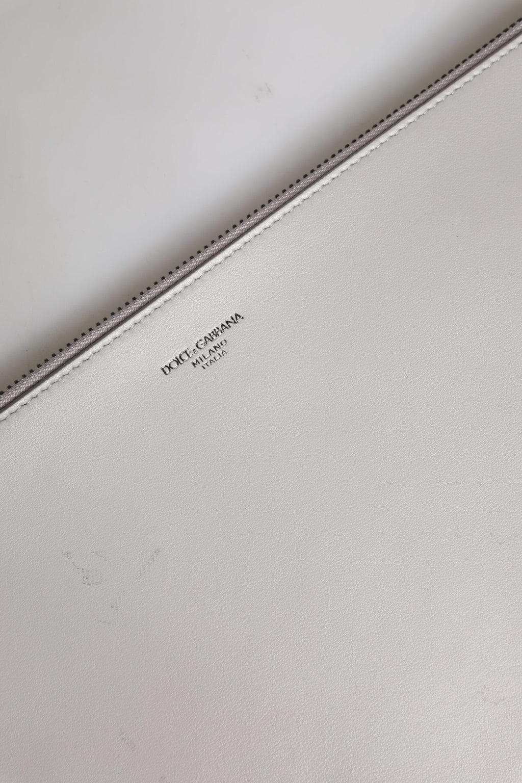 Gray Solid Leather DG Logo Men Clutch Zip Pouch Bag