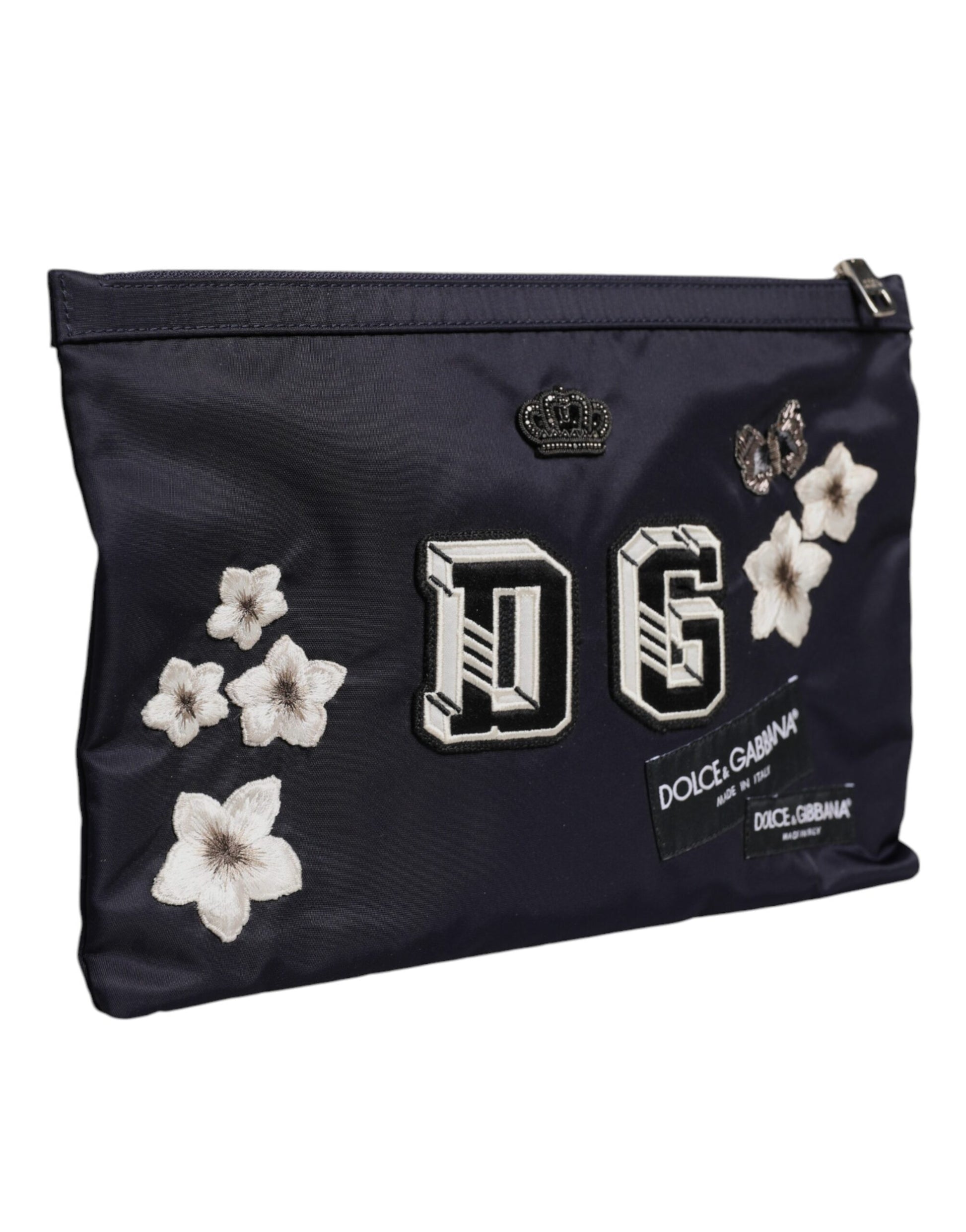 Blue DG Logo Patch Embellished Pouch Clutch Bag