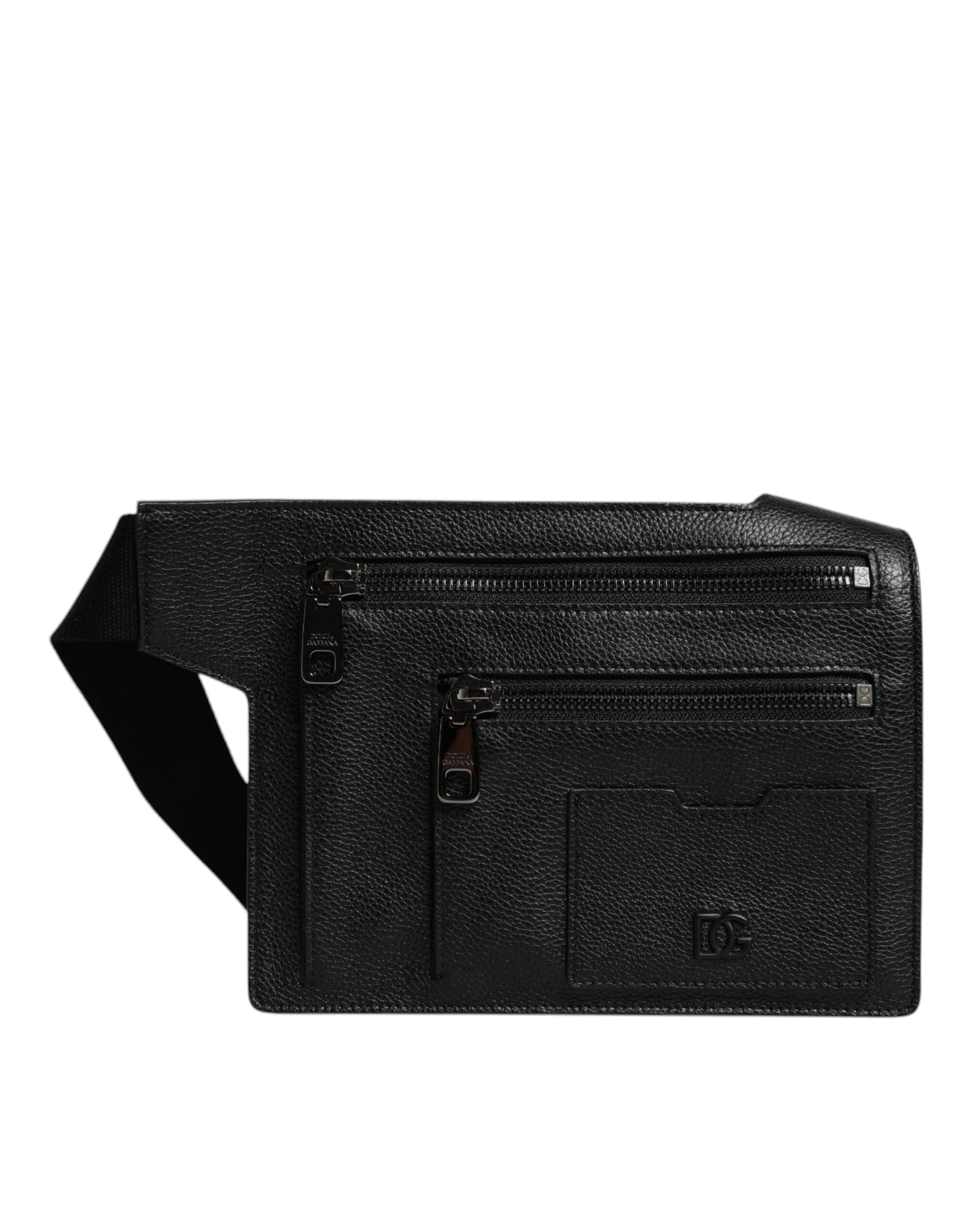 Black Calfskin Leather Messenger Crossbody Bag