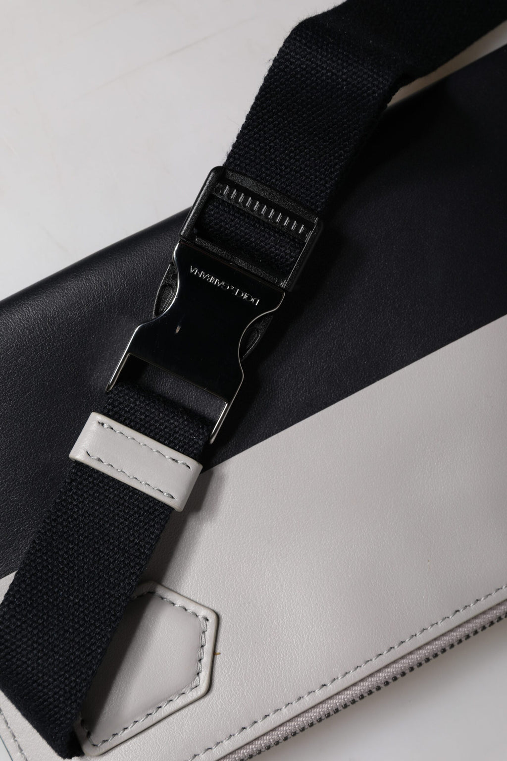 Black White Leather Logo Embossed Crossbody Bag