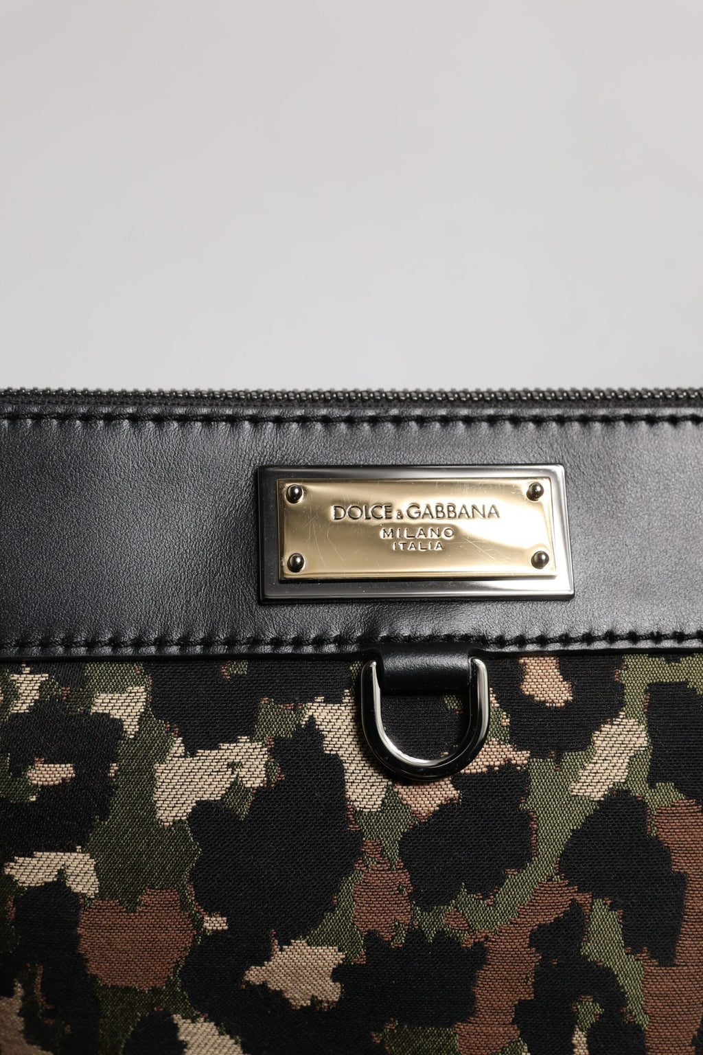 Multicolor Leopard Jacquard Print Logo Plaque Pouch Bag