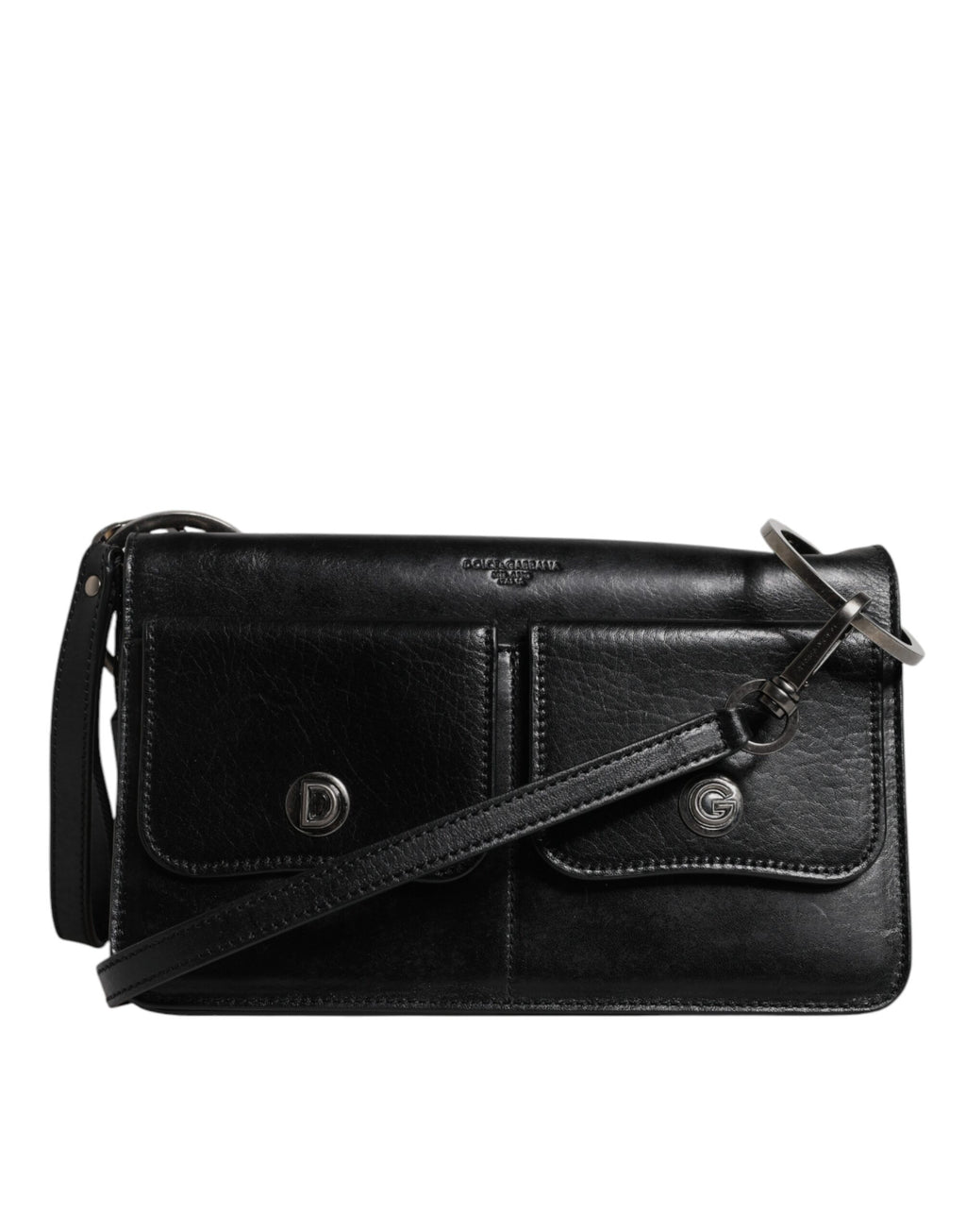 Black Leather Logo Purse Shoulder Crossbody Bag