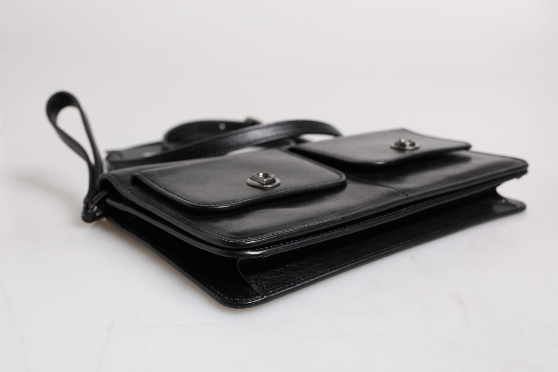 Black Leather Logo Purse Shoulder Crossbody Bag