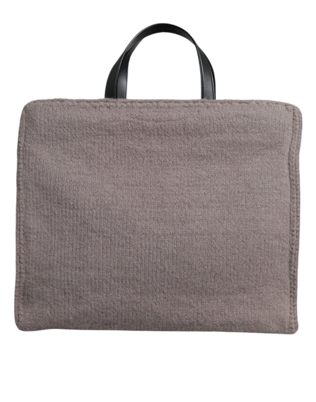 Grey Alpaca Wool Logo Plaque Tote Shoulder Bag