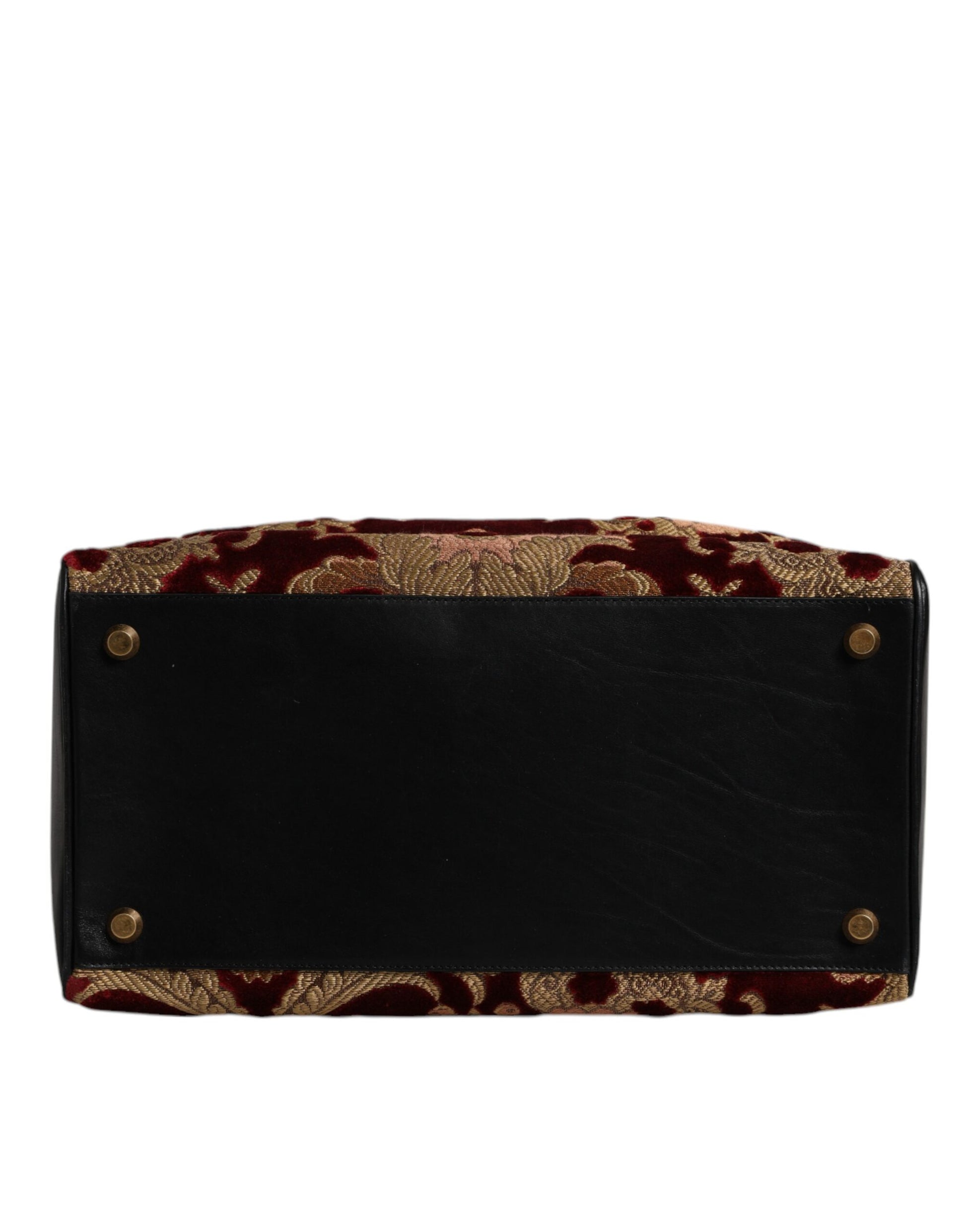 Multicolor Leather Brocade Velvet Travel Duffle Tote Bag