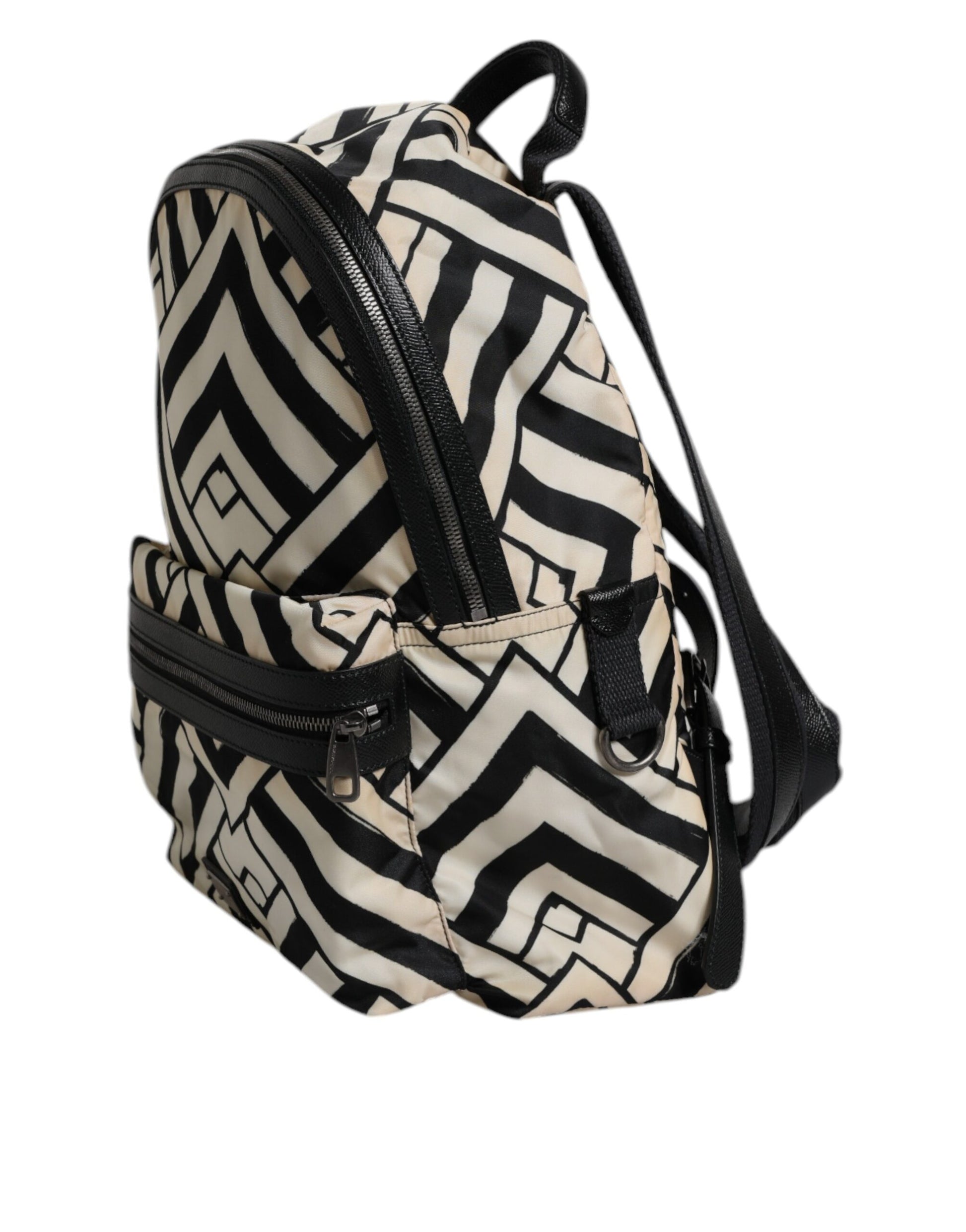 Black White Nylon Leather Travel Back Pack Bag