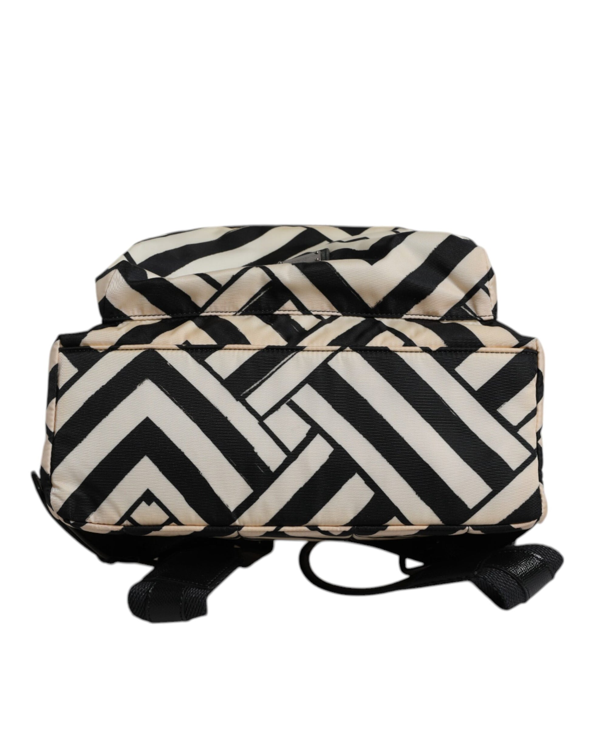 Black White Nylon Leather Travel Back Pack Bag