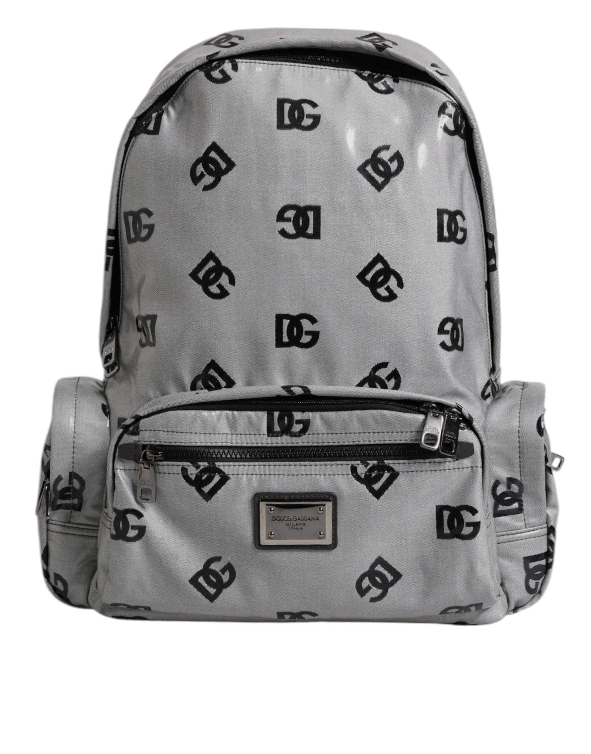 Polyester Gray Black DG Logo Plaque Backpack Bag