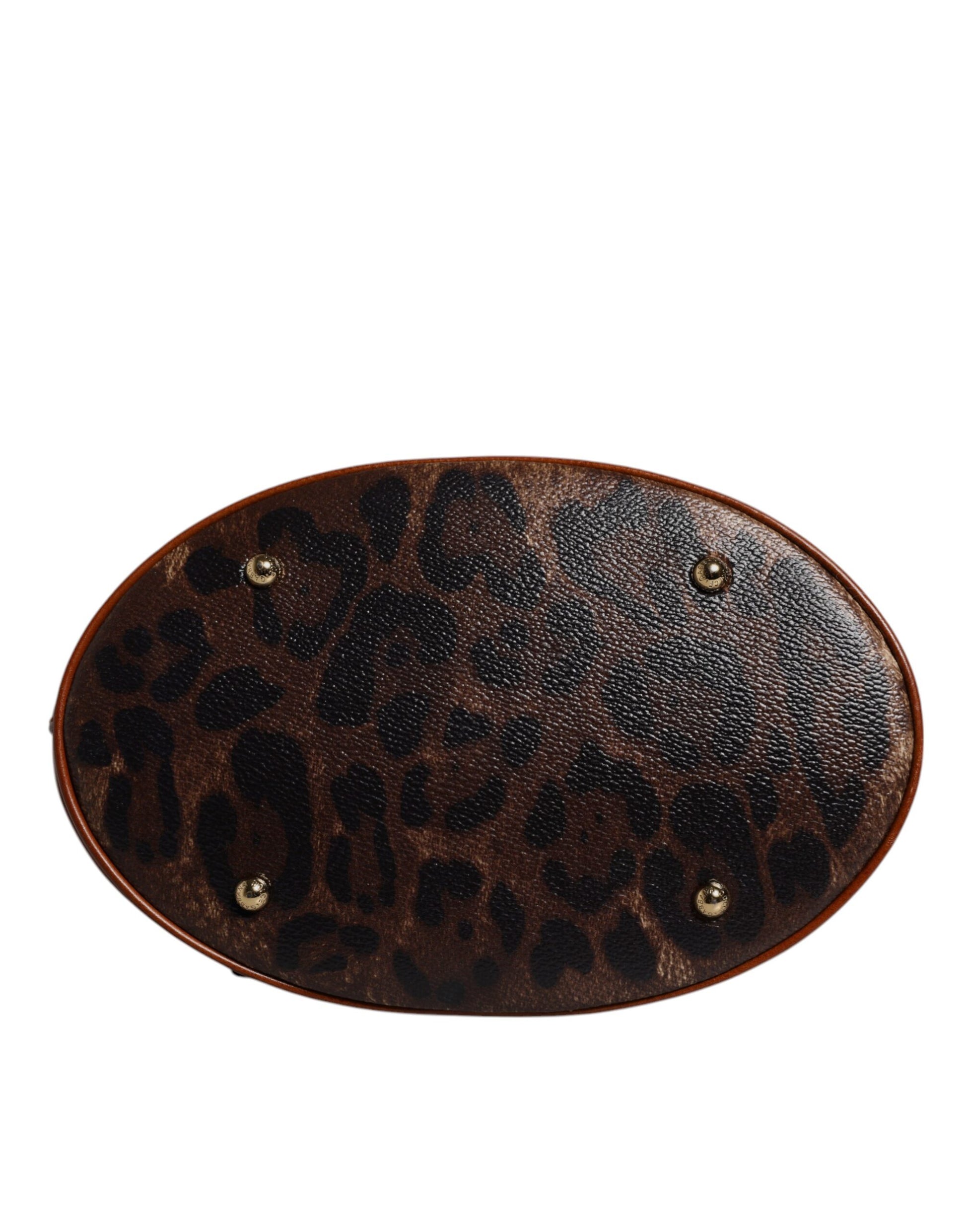 Brown Leopard Leather Shoulder Strap Tote Bag